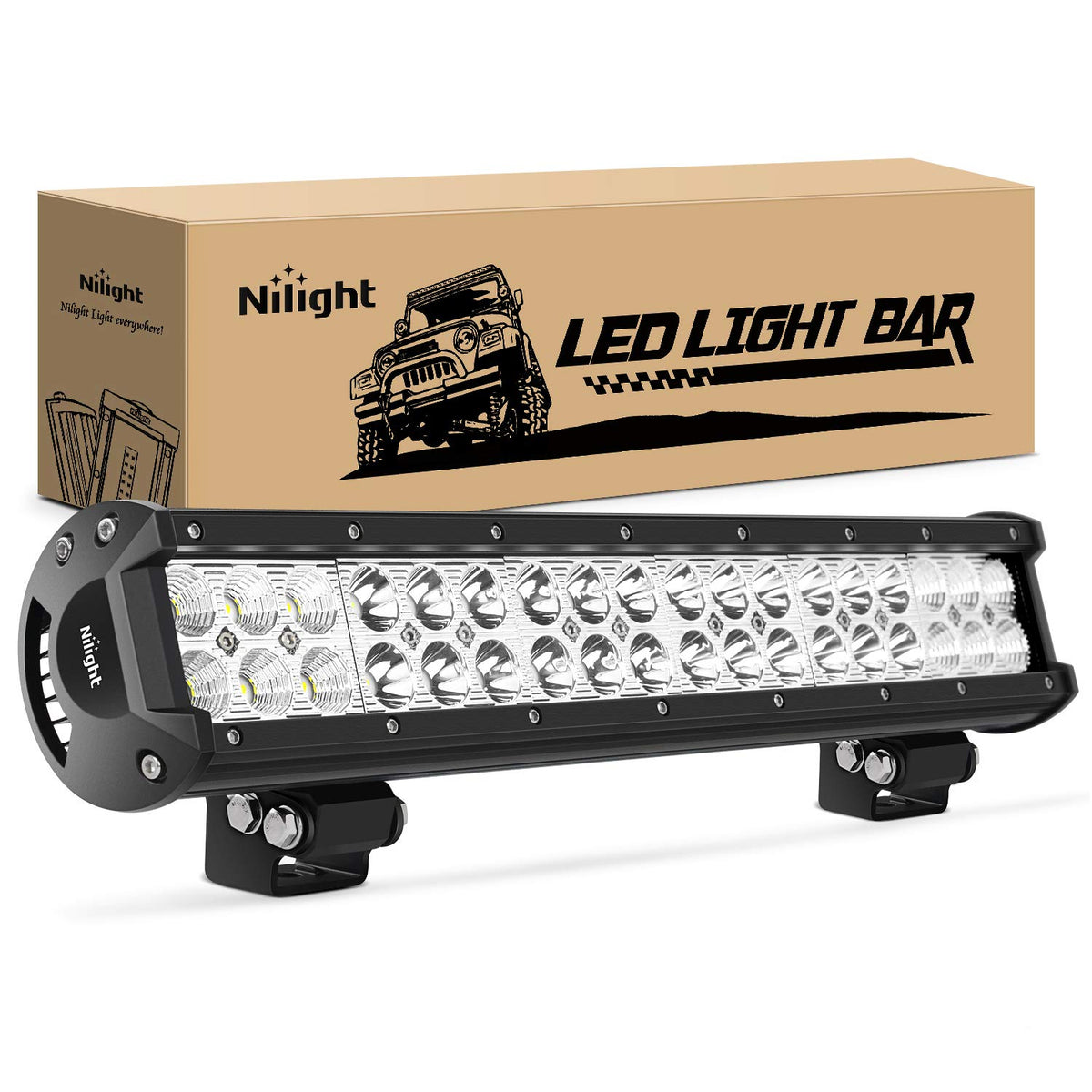 Nilight 17-inch front view showing LED array and combo beam for bright coverage