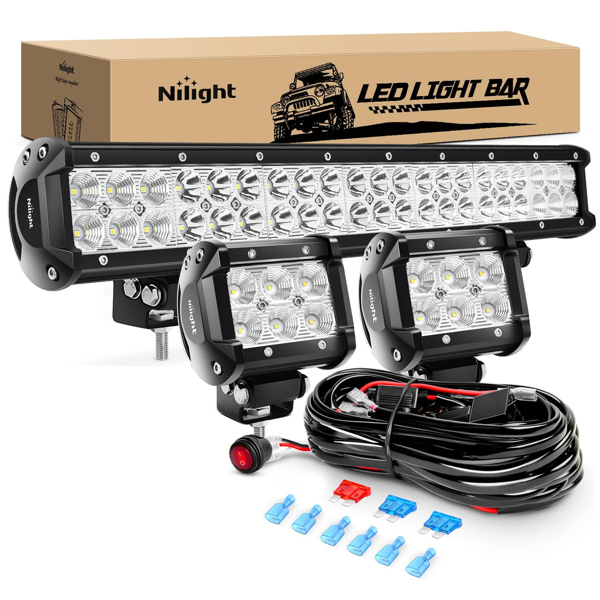 Nilight 20-inch bar front view showing robust housing and bright output