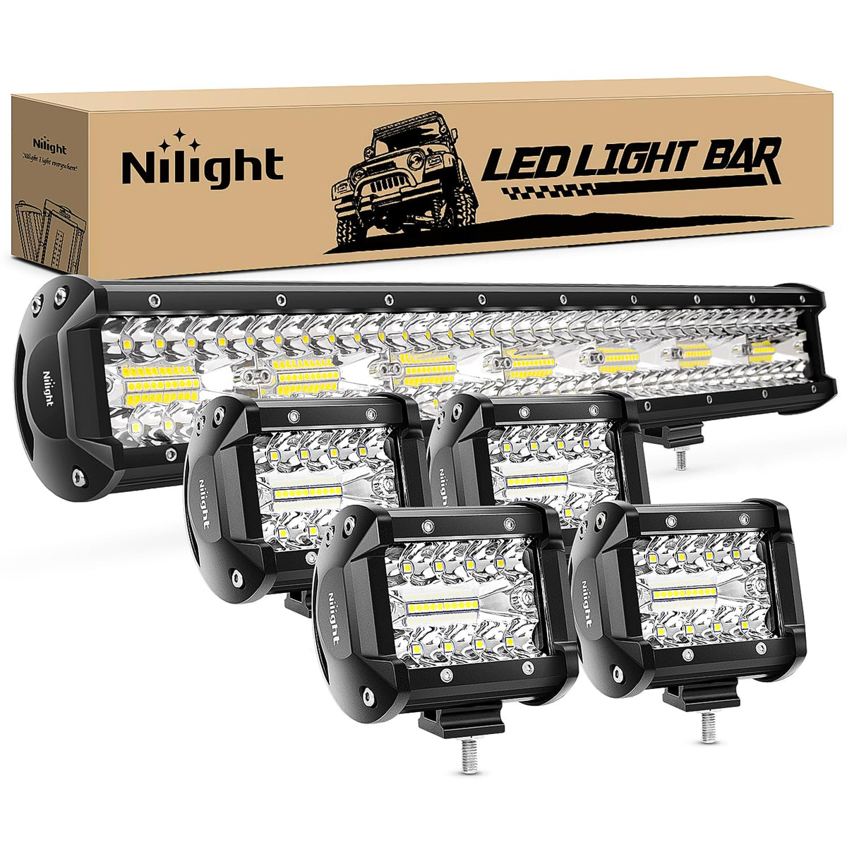 Nilight 20-inch light bar front view showing powerful beam benefit