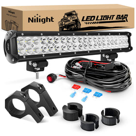 Nilight front view of 20-inch light bar showing sleek housing and LEDs for powerful light