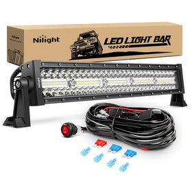 Nilight 22-inch front view showing triple row LEDs and strong brightness