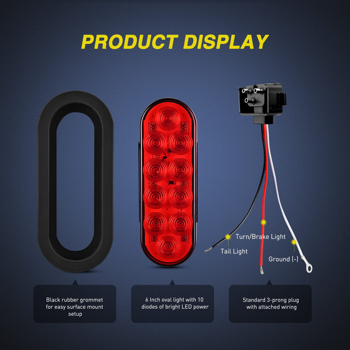 Nilight three-prong watertight plug and attached wire for quick, safe electrical hookup