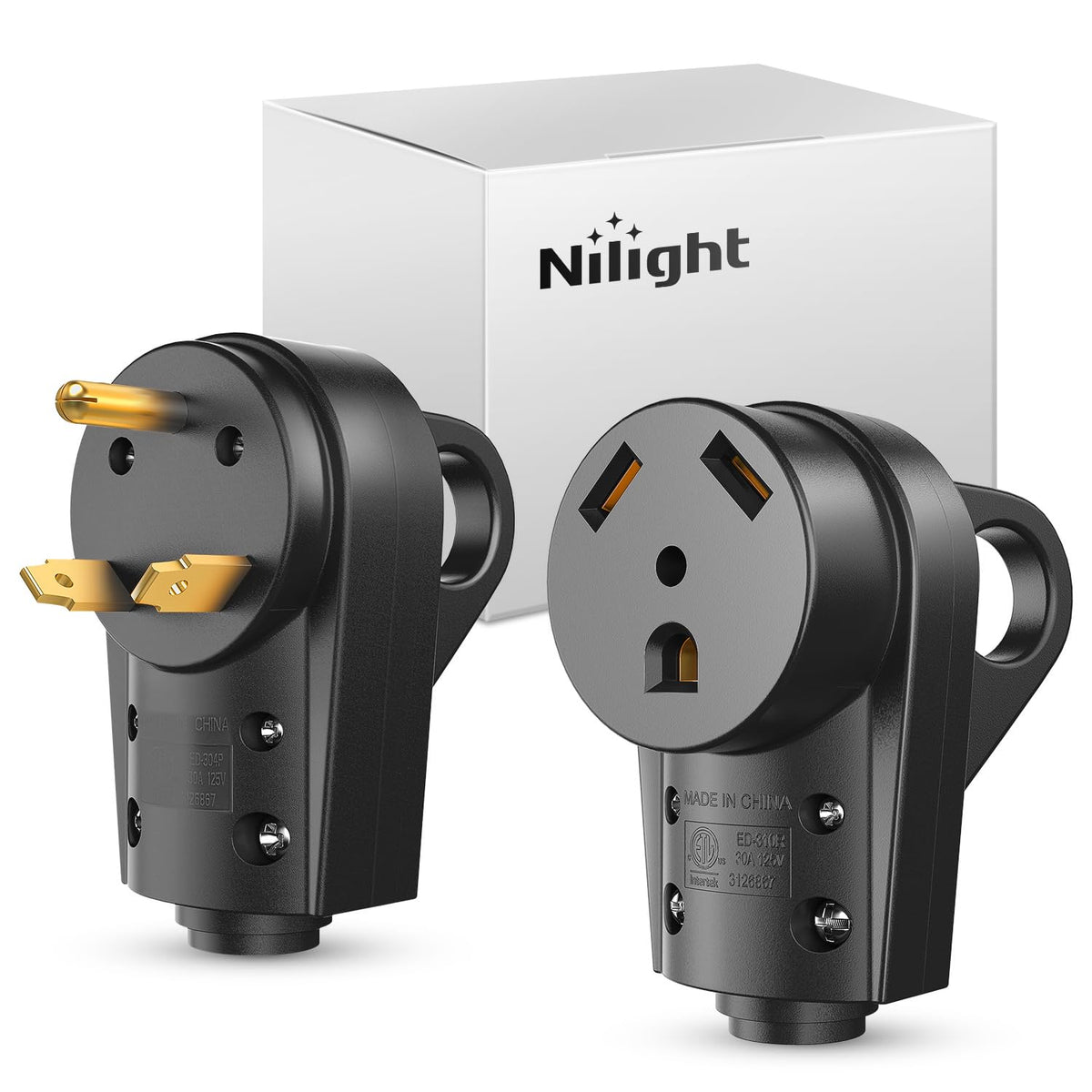 Nilight front view of 30A RV plug showing durable housing and safe connection