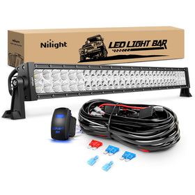 Nilight front view of 32-inch LED light bar showing full beam and clear lens benefit