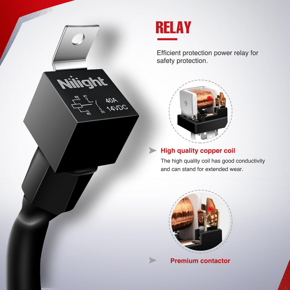 Nilight 5-pin rocker switch front view with LEDs for easy nighttime visibility