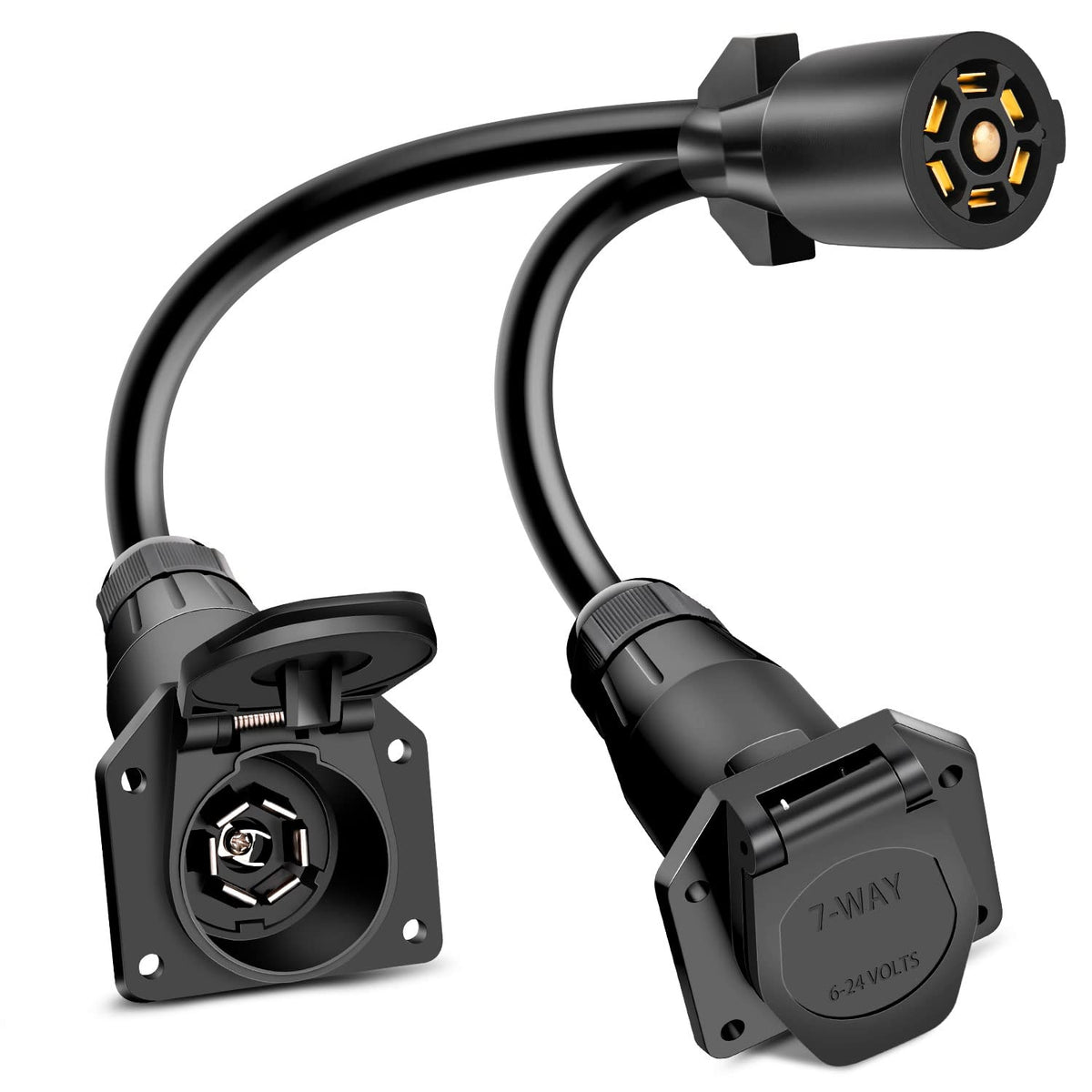 Nilight front view of 7-way Y splitter showing both male outputs and compact design benefits