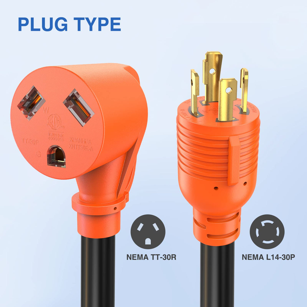 Nilight adapter connected between generator and RV illustrating real-world campsite use