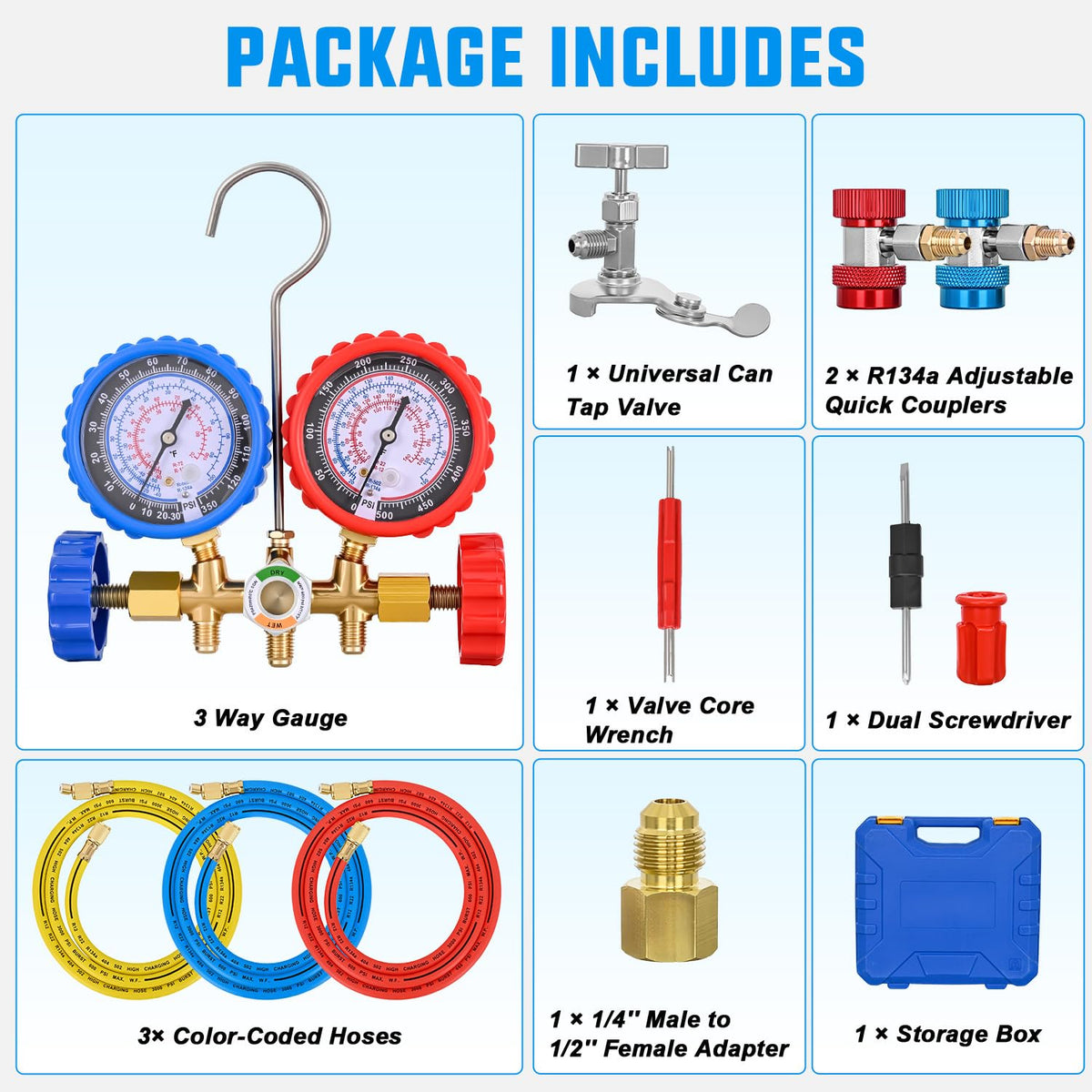 Nilight adapters and connectors arranged to show included fittings for versatile service