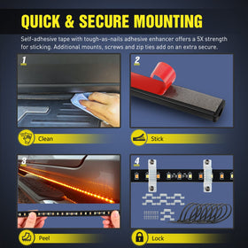 Nilight adhesive backing and cable ties demonstrating secure mounting benefit