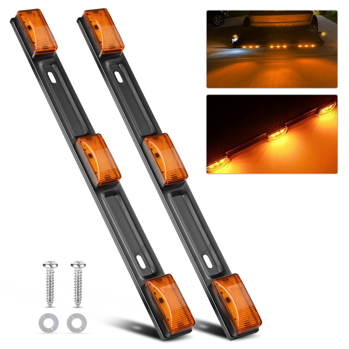 Nilight front view of amber trailer light bar showing clear lens and mounting