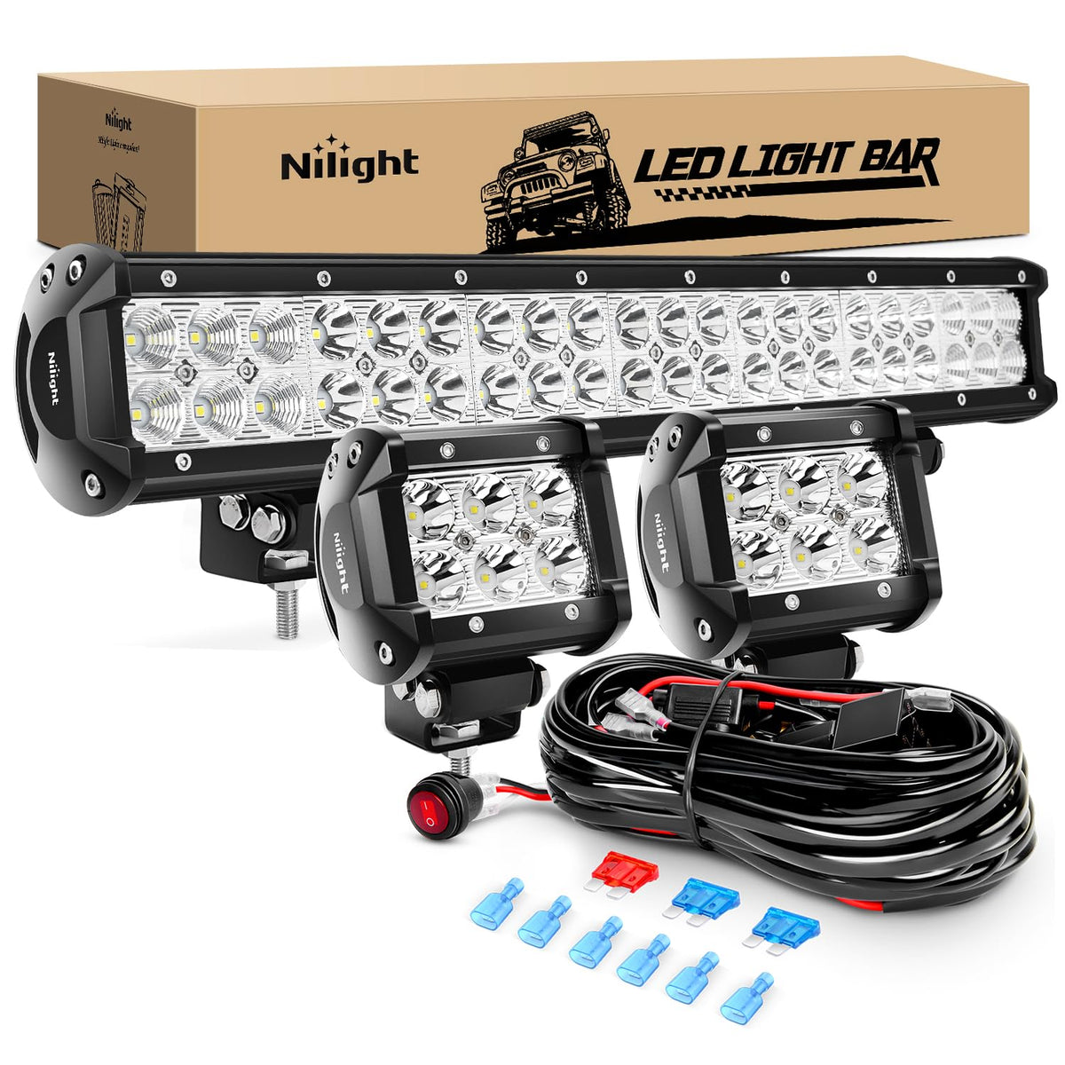 Nilight ZH002 20-inch 126W light bar front view showing brightness and brand benefit