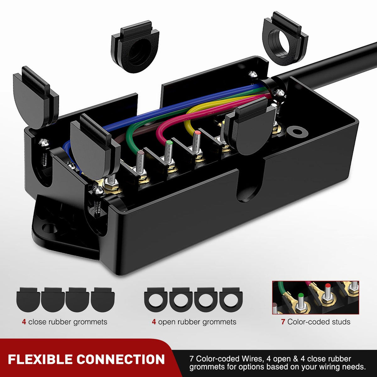 Nilight junction box mounted to a trailer frame for durable protection