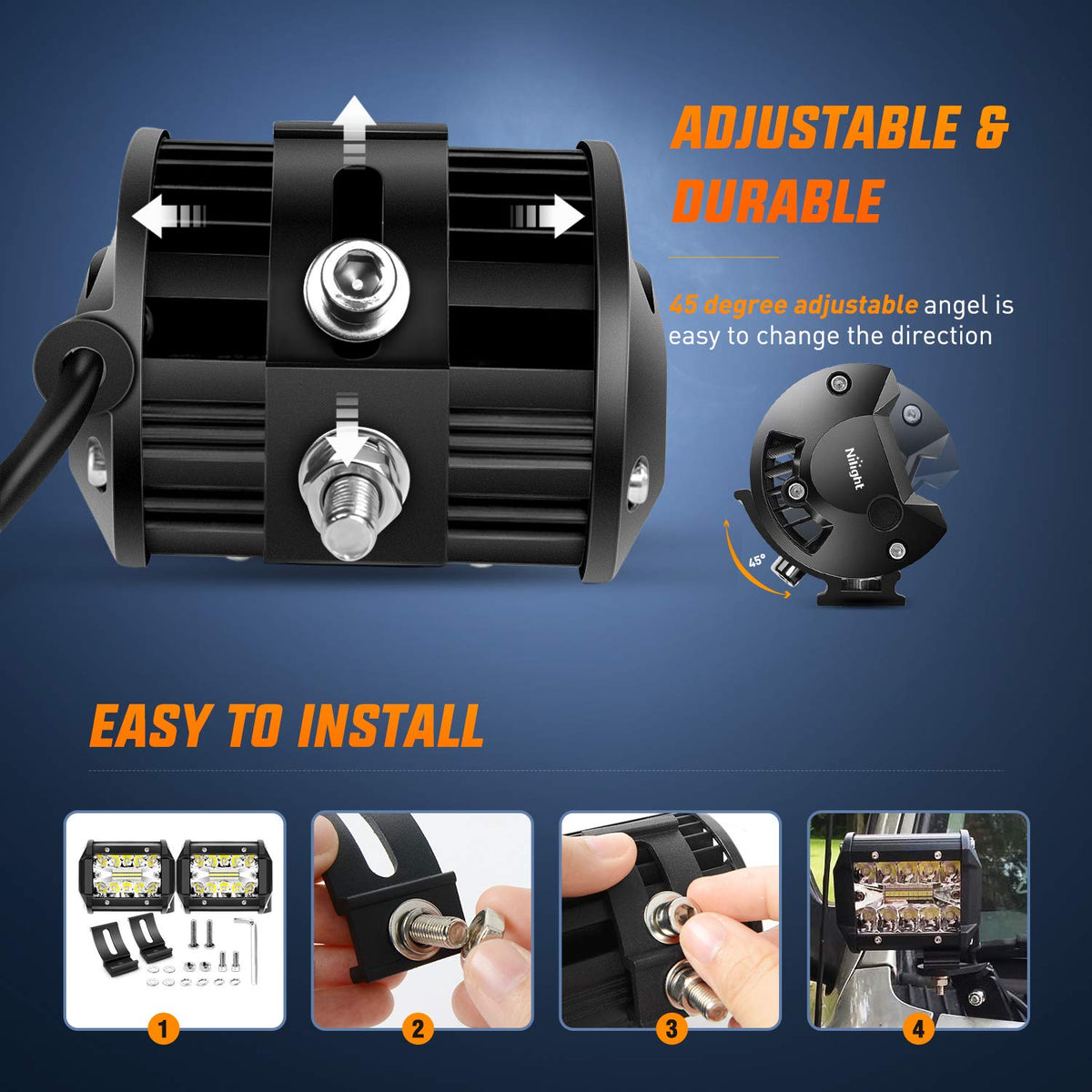 Nilight bracket mounted on 2-inch hitch highlighting secure attachment