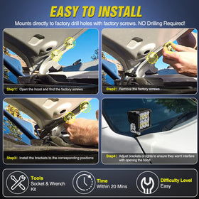 Nilight bracket mounted on Tundra hood showing secure, no-drill install benefit