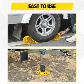 Nilight chocks placed on trailer tire offering roadside stability
