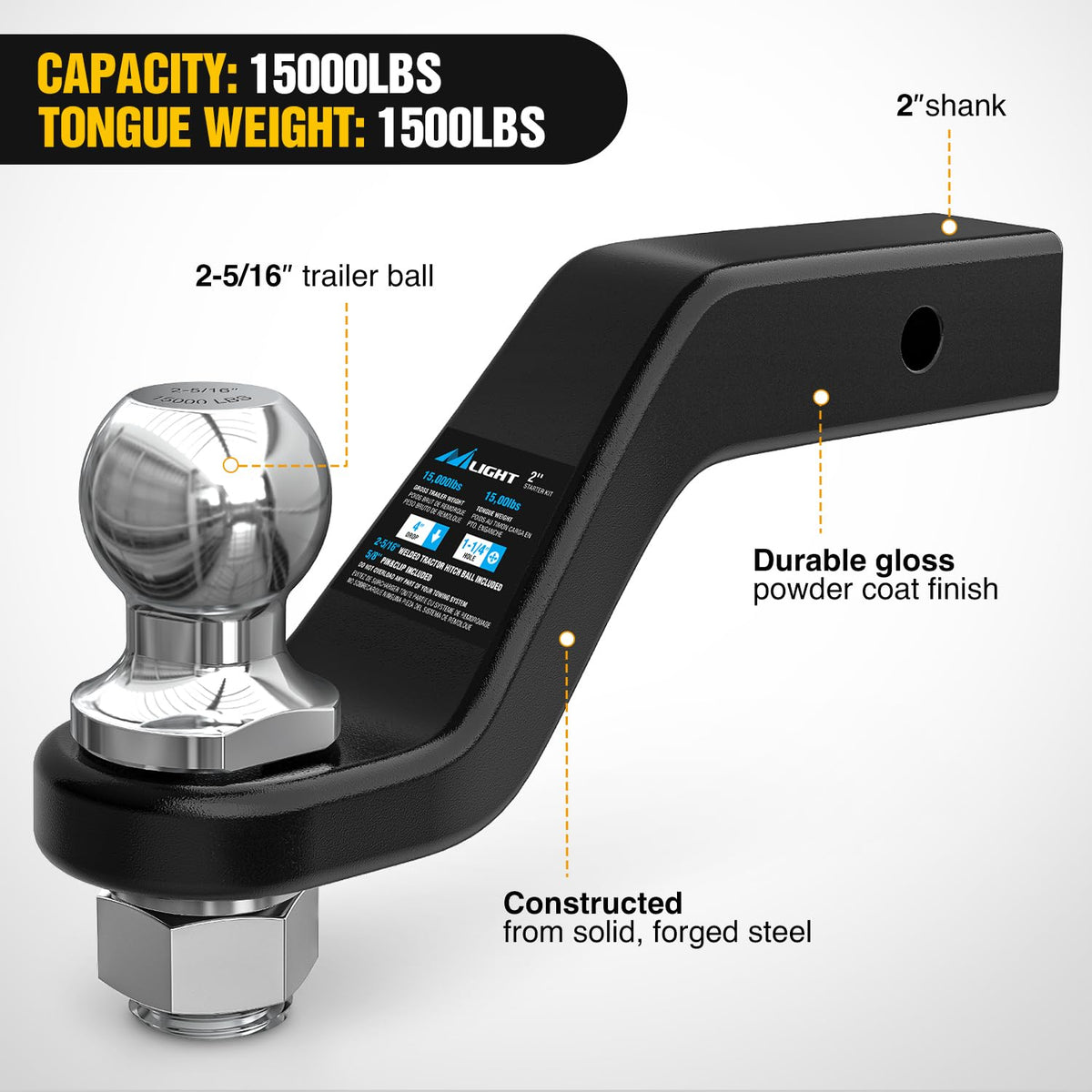 Nilight chrome ball contacting trailer coupler illustrating smooth hookup benefit