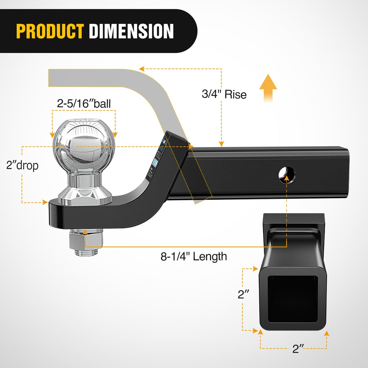 Nilight close-up of 2-5/16" ball highlighting secure coupler fit