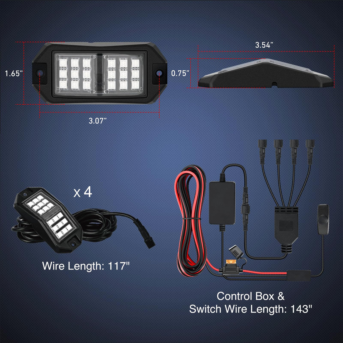 Nilight closeup of 18 5050 LEDs highlighting bright, even illumination
