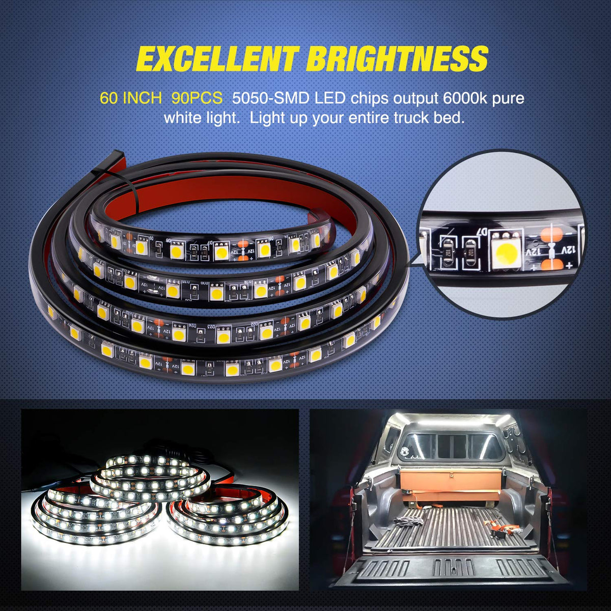 Nilight close-up of 5050-SMD LED chips highlighting bright output
