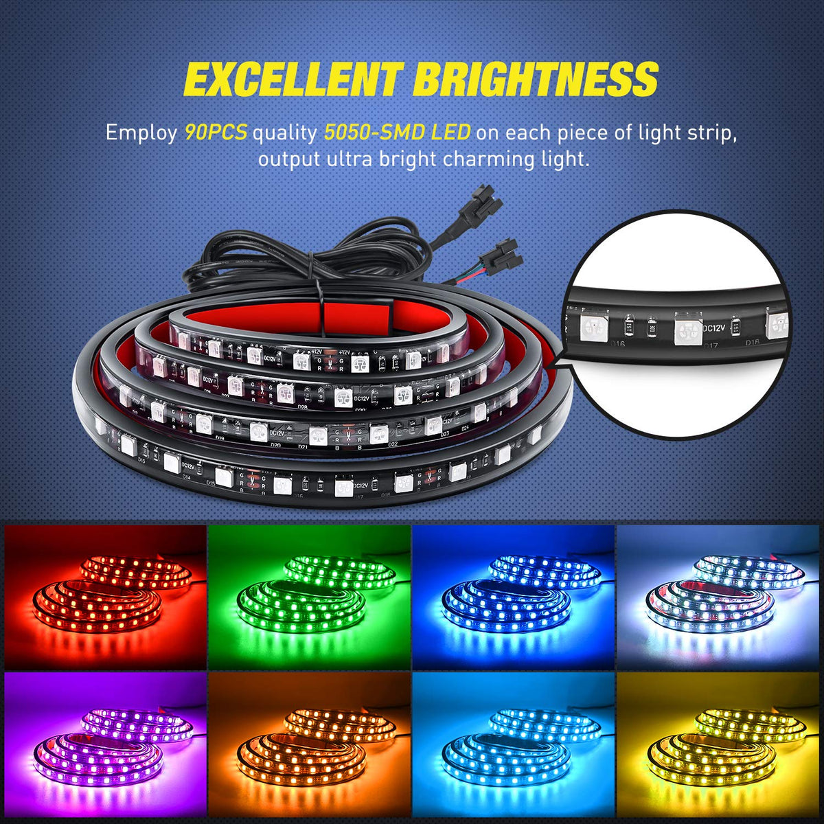 Nilight close-up of 5050-SMD LEDs illustrating bright, even light output advantage