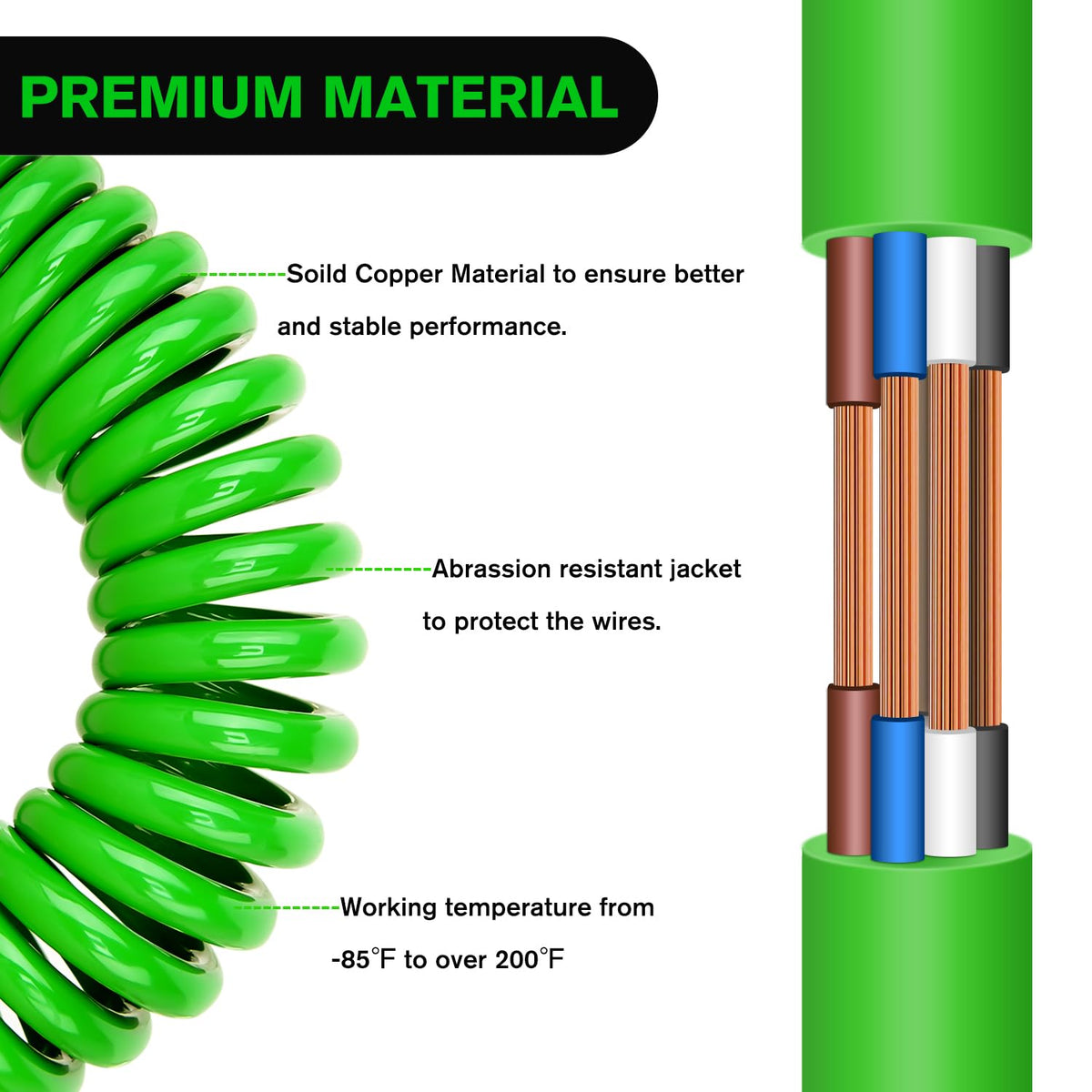 Nilight coiled cord extended to demonstrate stretch and flexibility benefit