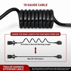 Nilight coiled cable fully stretched to 5ft showing flexible, tangle-free reach