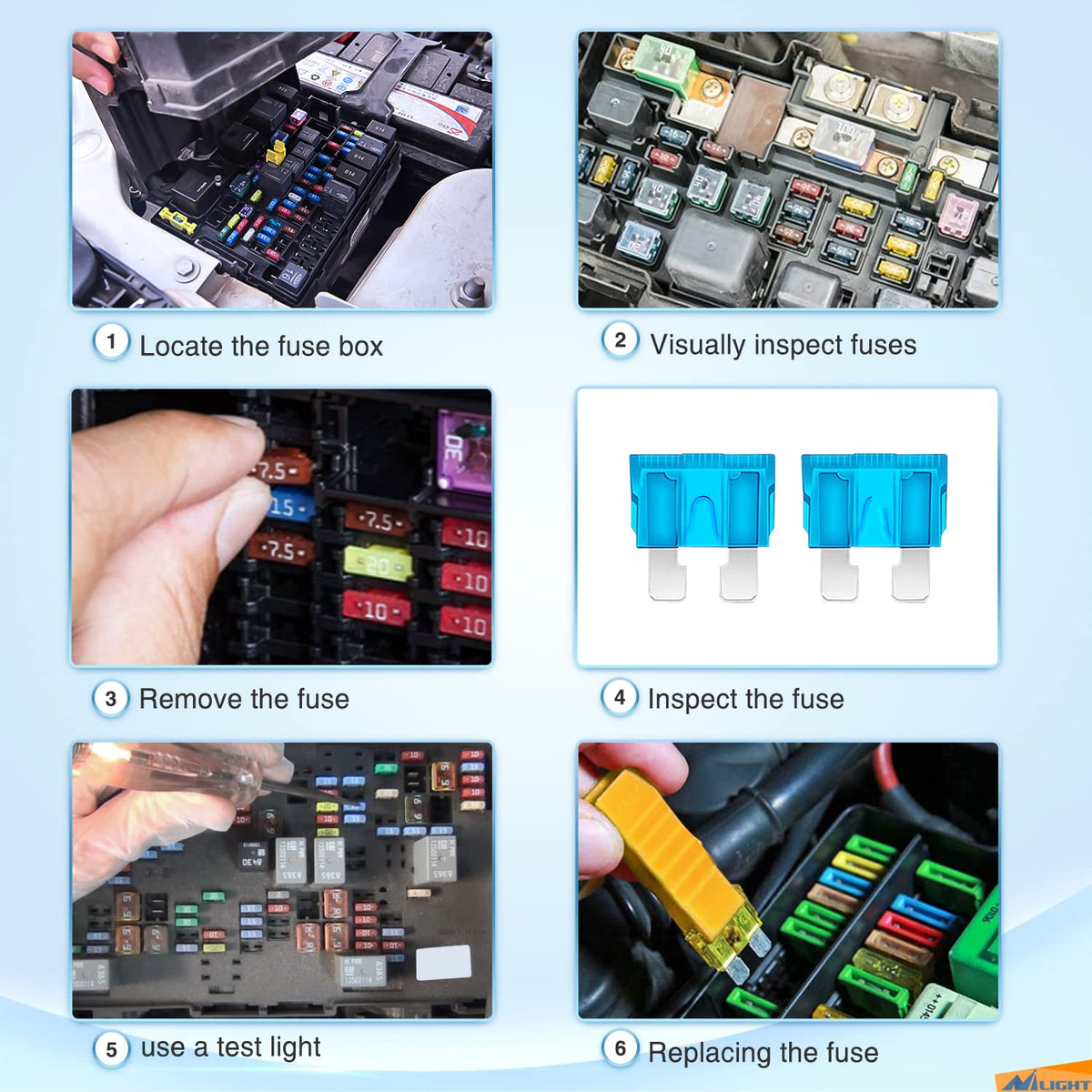 Nilight top view with color-coded amp ratings for fast identification