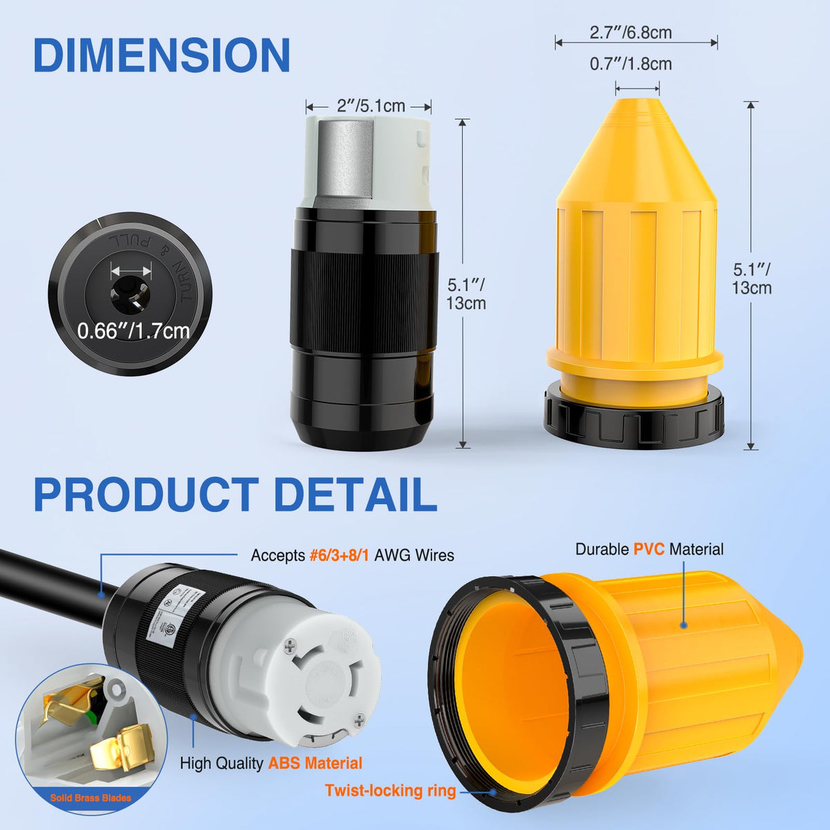 Nilight 50AMP connector angle view highlighting durable construction and safety