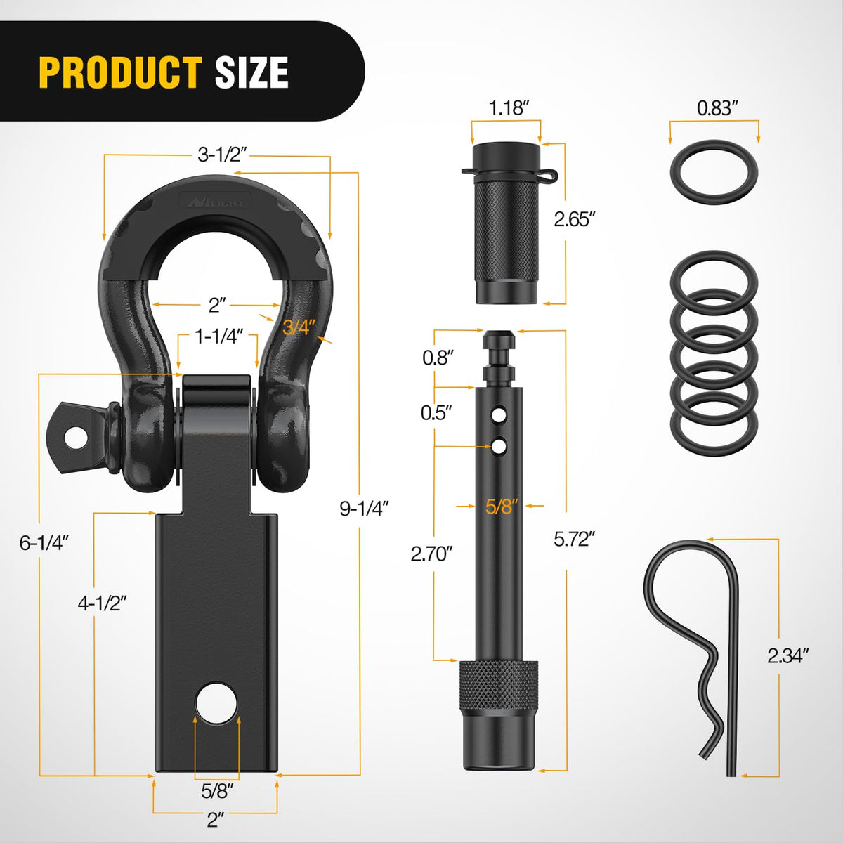 Nilight close-up of 3/4" D-ring shackle showing heavy-duty forged strength