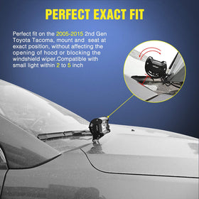 Nilight bracket next to hood hinge illustrating vehicle‑specific fitment benefit