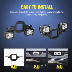 Nilight bracket with dual LED lights mounted in a 2-inch hitch for improved rear visibility