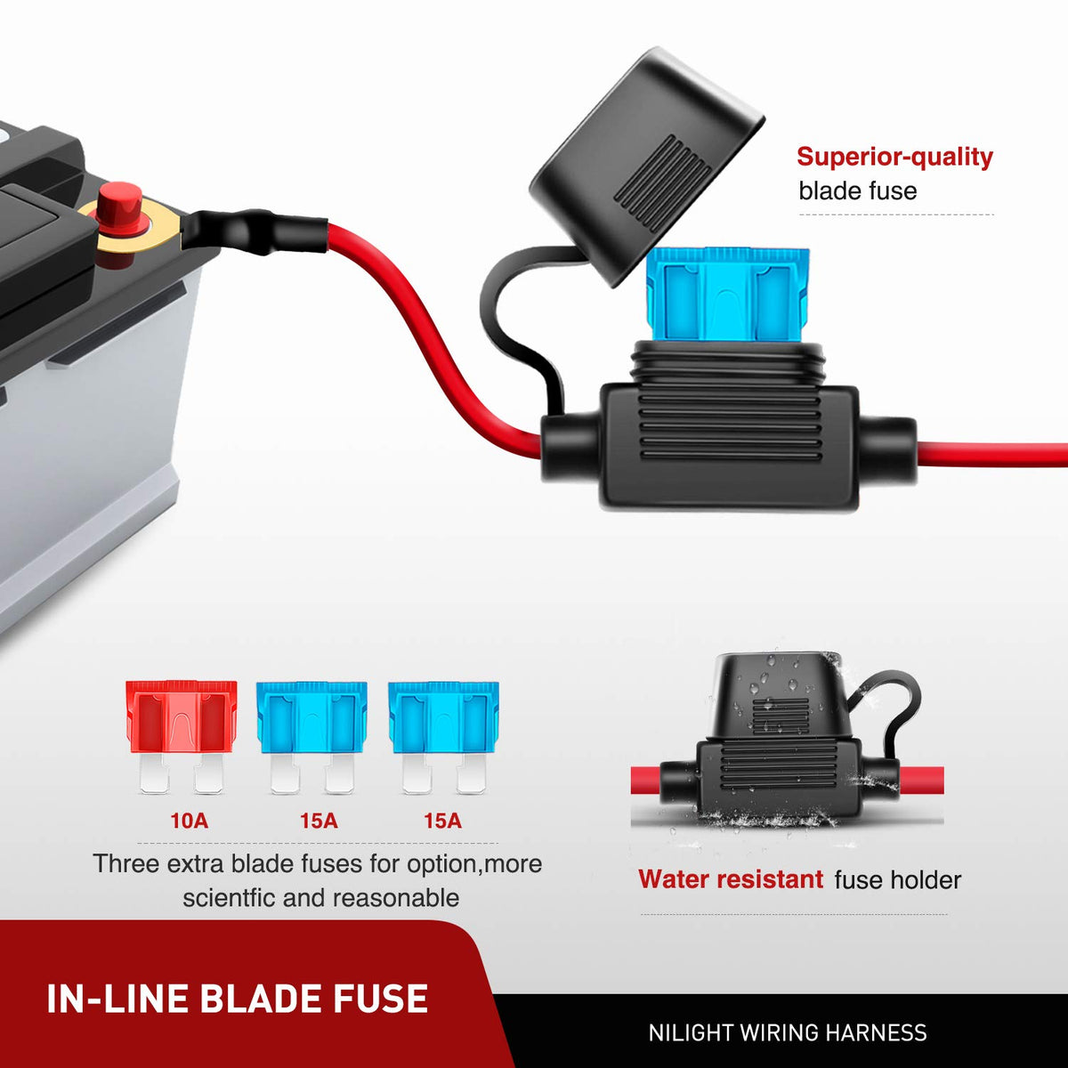 Nilight dual output leads detail showing two light connections for flexibility
