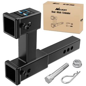 Nilight extender front view showing dual receivers and clearances for accessories