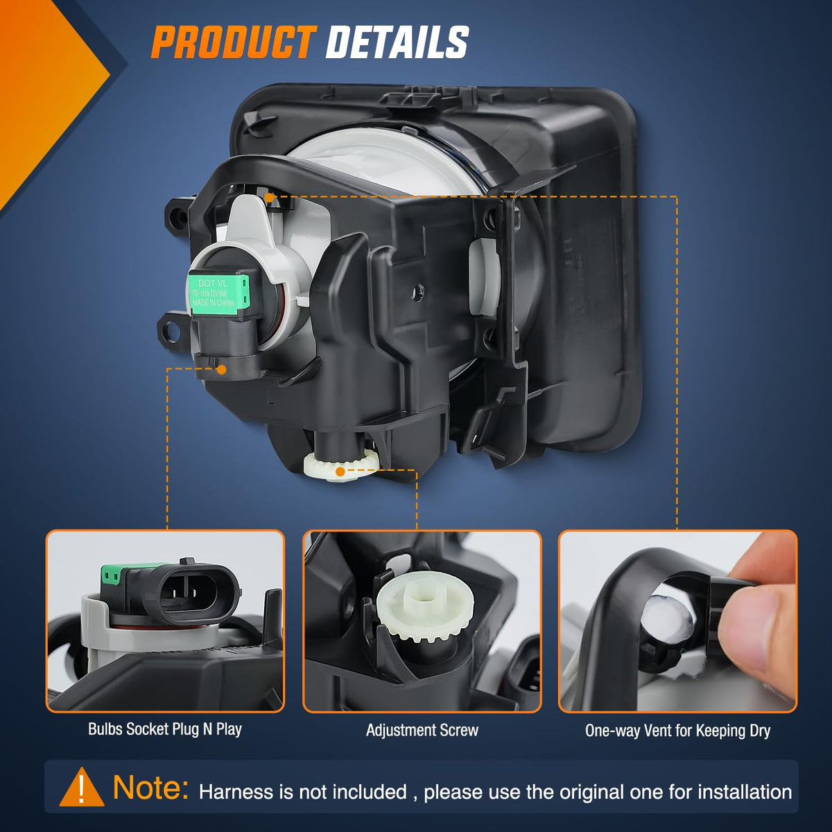 Nilight H16 bulb and electrical connector ready for direct-fit installation
