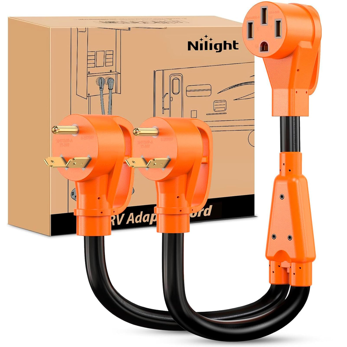 Nilight front 50A receptacle showing secure shore power access benefit