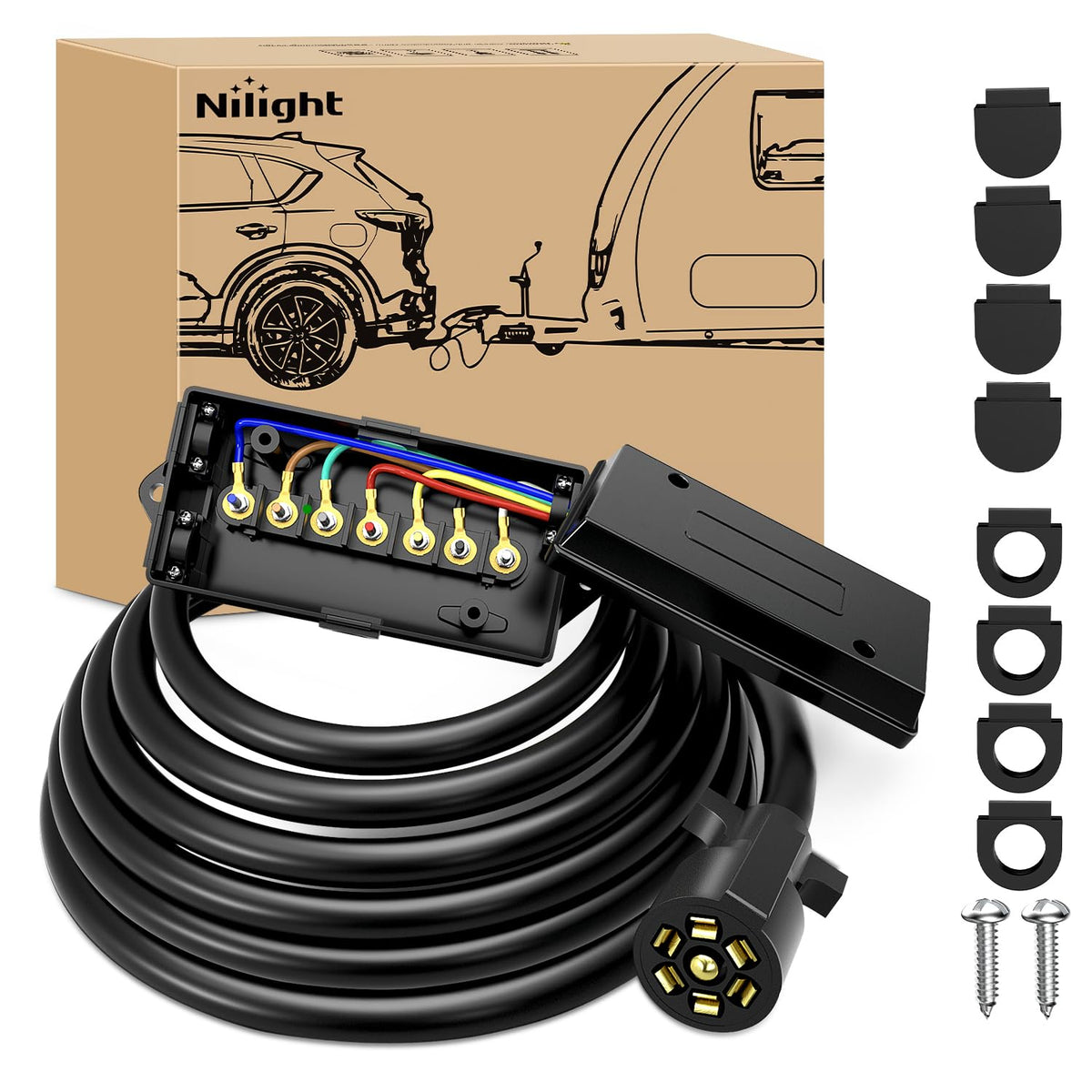 Nilight front 7-way plug showing molded blades and robust housing for reliable connections