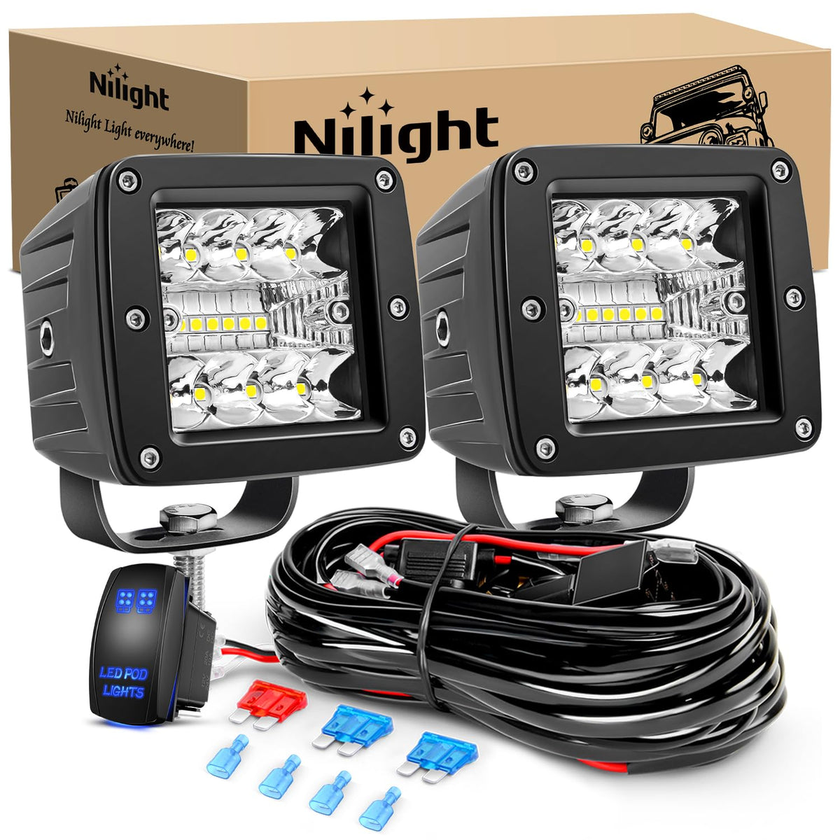Nilight front-facing cube kit showing compact durable housing and bright beam