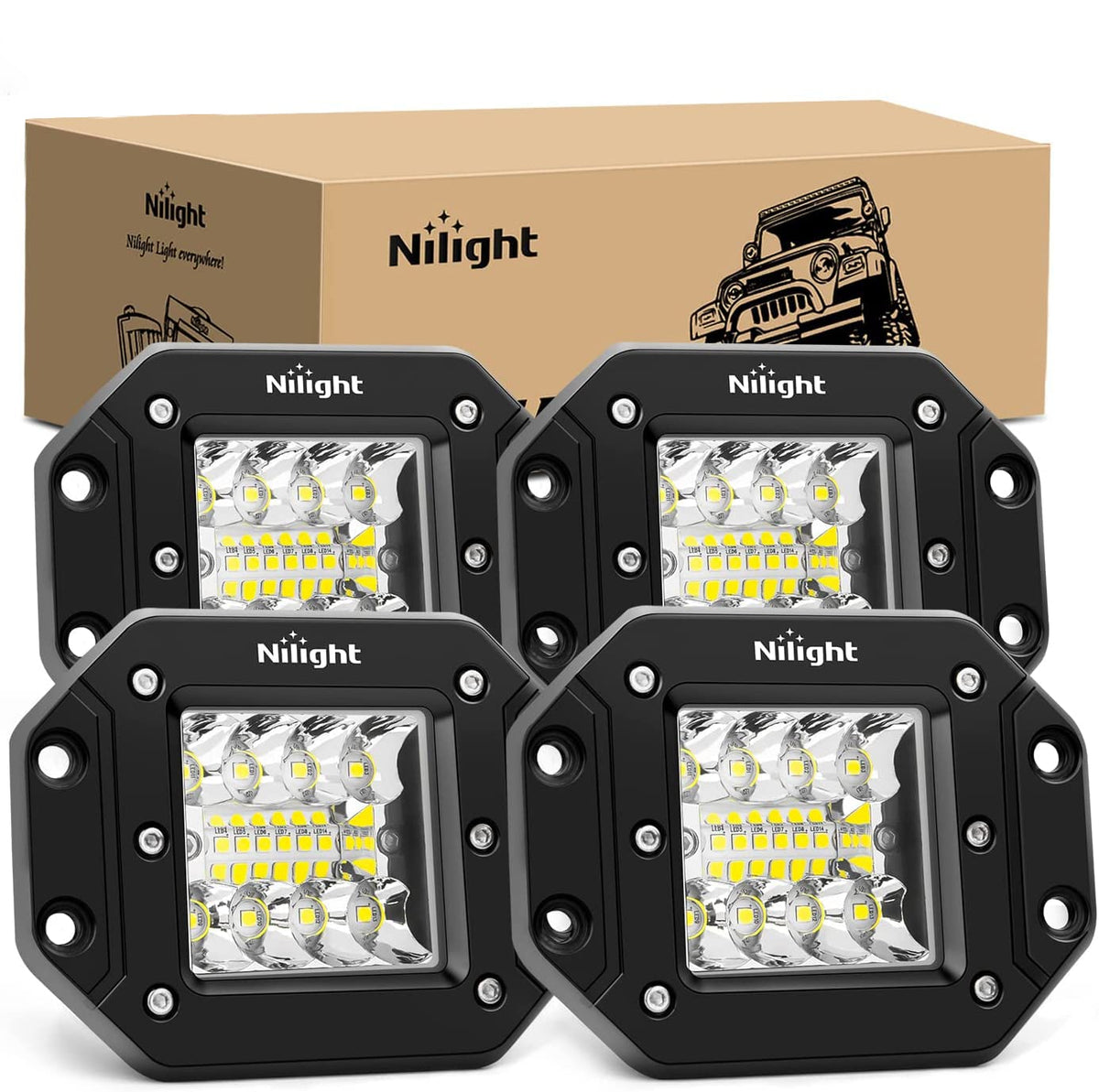 Nilight front view flush-mount pods showing compact profile and bright output