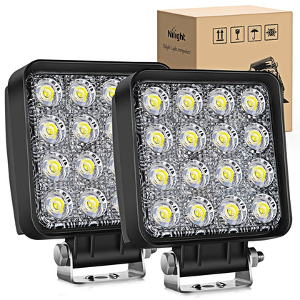 Nilight front-facing pair of square LED pods showing even flood coverage benefit