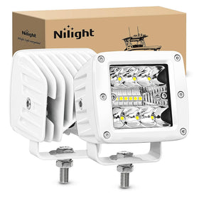 Nilight front-facing pod showing spot and flood beams, bright coverage benefit