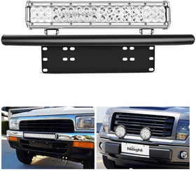 Nilight bracket mounted on front license plate showing secure light mounting benefit