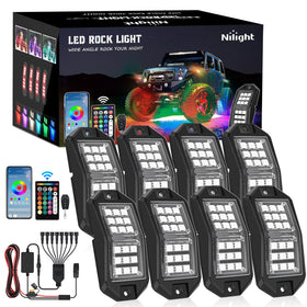 Nilight front view of 8-piece kit showing pods and wiring, easy installation benefit