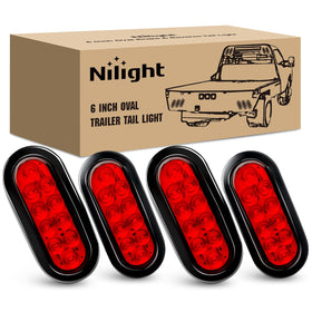 Nilight front view of four 6-inch oval red tail lights showing clear lens and brightness benefit