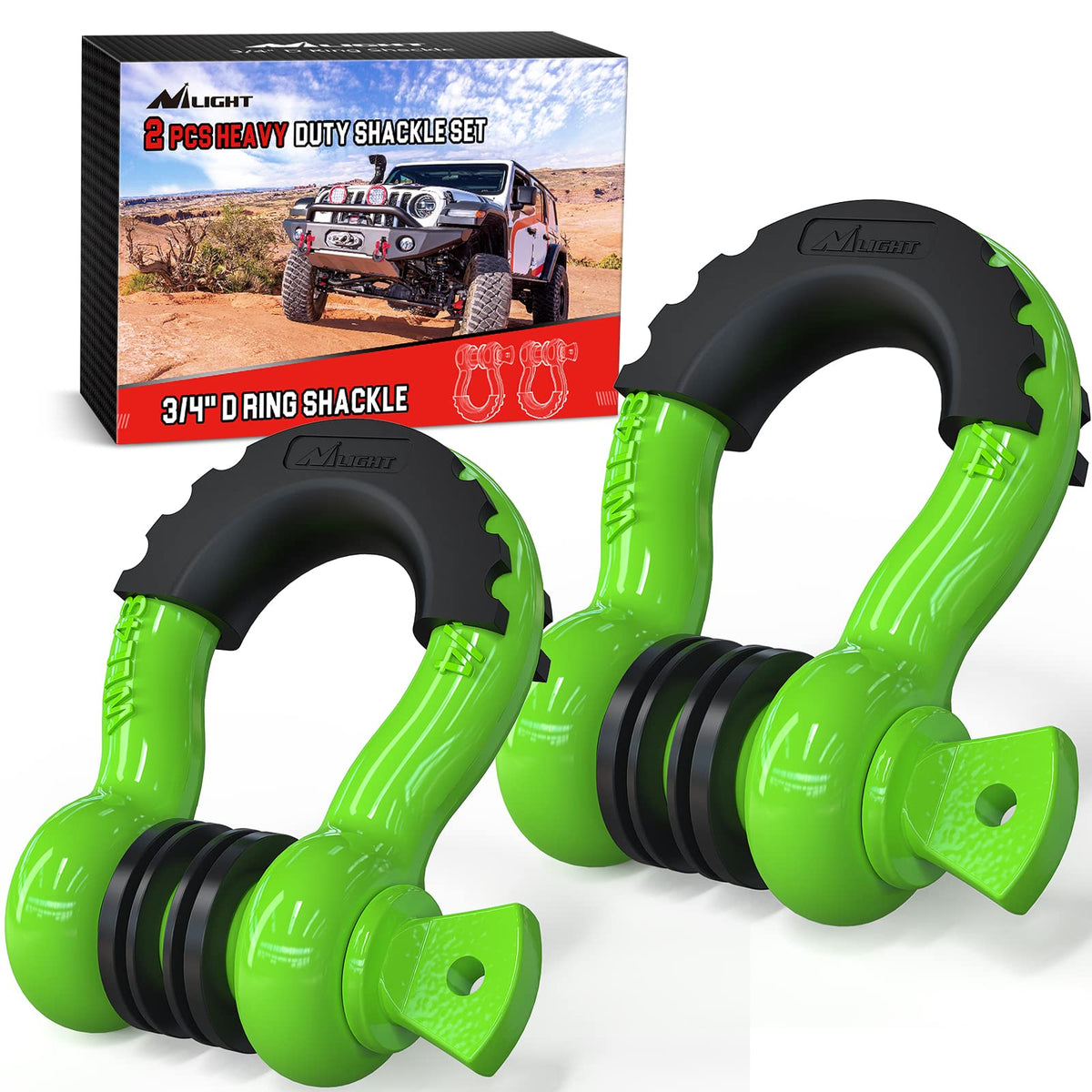 Nilight front view of two D-ring shackles showing durable construction and fit