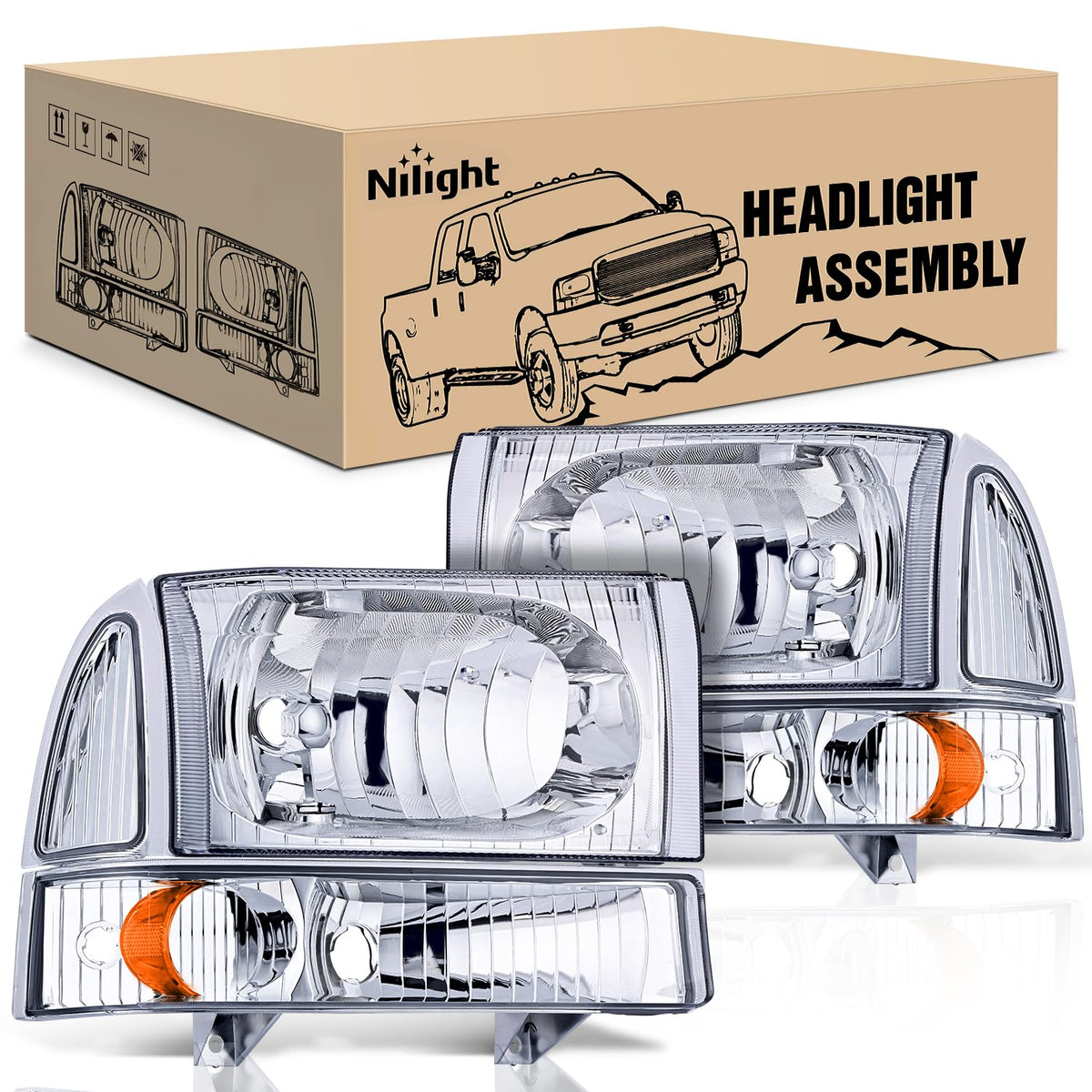 Nilight front packaging showing pair of headlights and fitment, helps confirm correct model