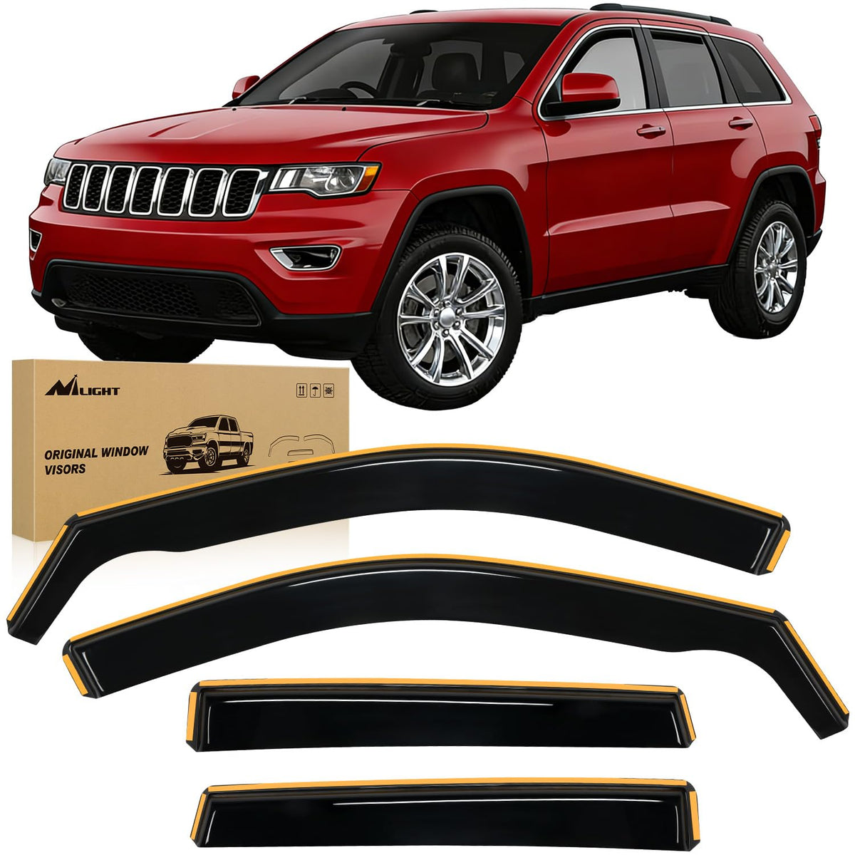 Nilight front packaging showing product fit for Grand Cherokee and clear benefit