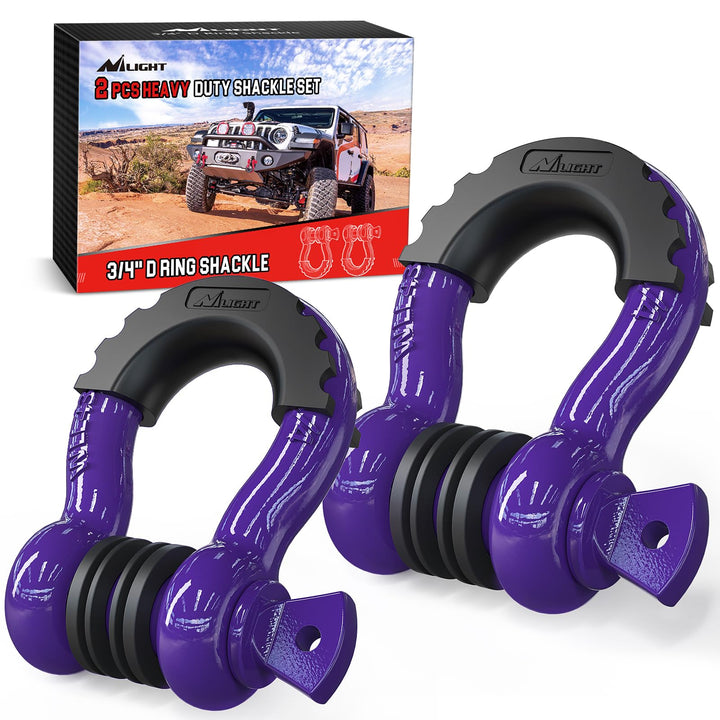 Nilight front view of 3/4" D-ring shackles showing durable finish and hardware benefit