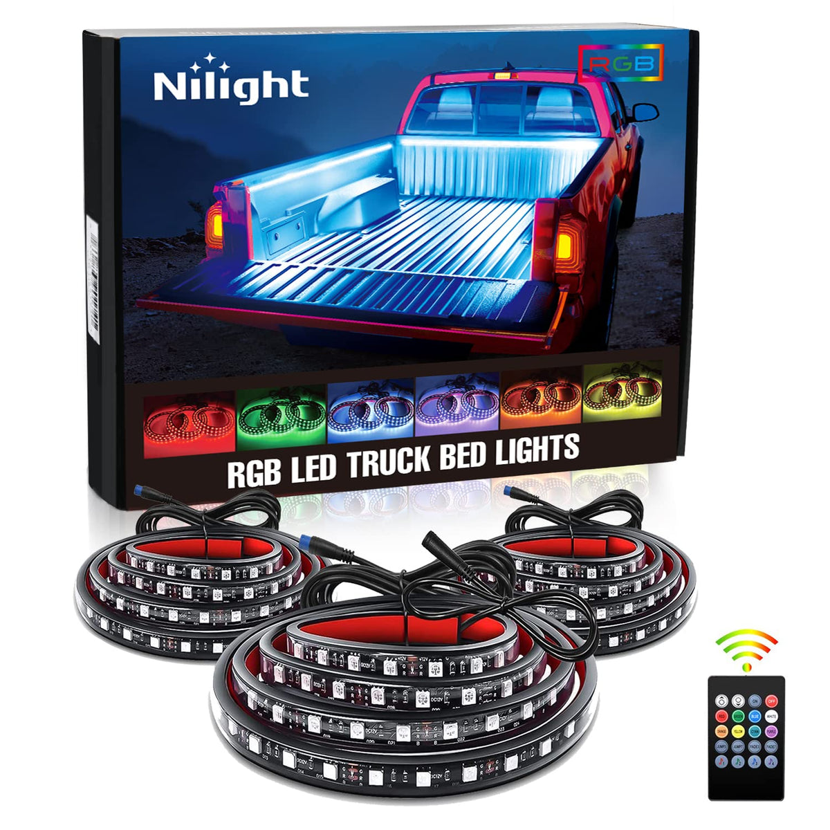 Nilight front packaging showing full RGB kit and quick benefits