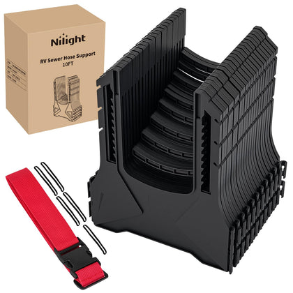 Nilight front view showing assembled sewer hose support and compact benefit