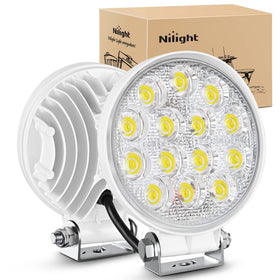 Nilight front view of two marine LED pods showing compact rugged design and bright benefit